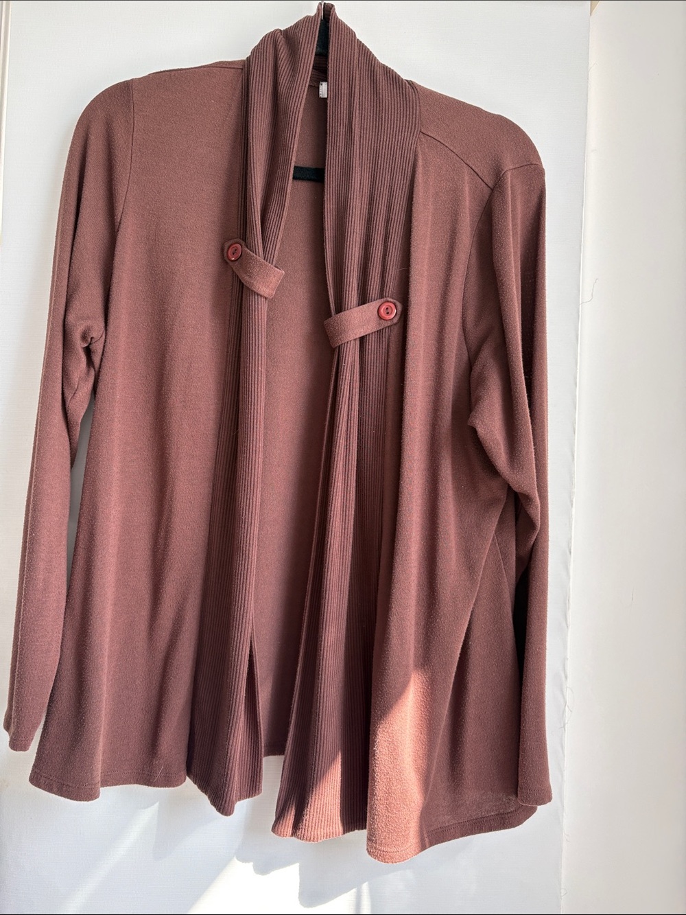 dressbarn Mauve Open-Front Long-Sleeve Cardigan